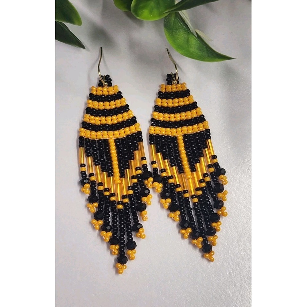 New Beaded Fringe Hoop Drop Earrings. Leght 3.5 In